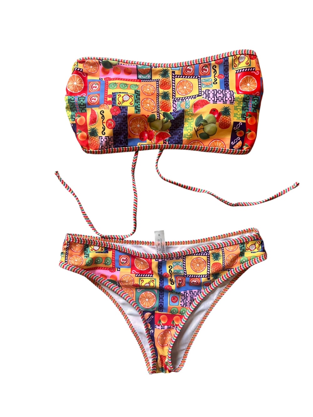 Vibrant Fruit Print Two-Piece Bikini Bandeau Top & Bottom Set